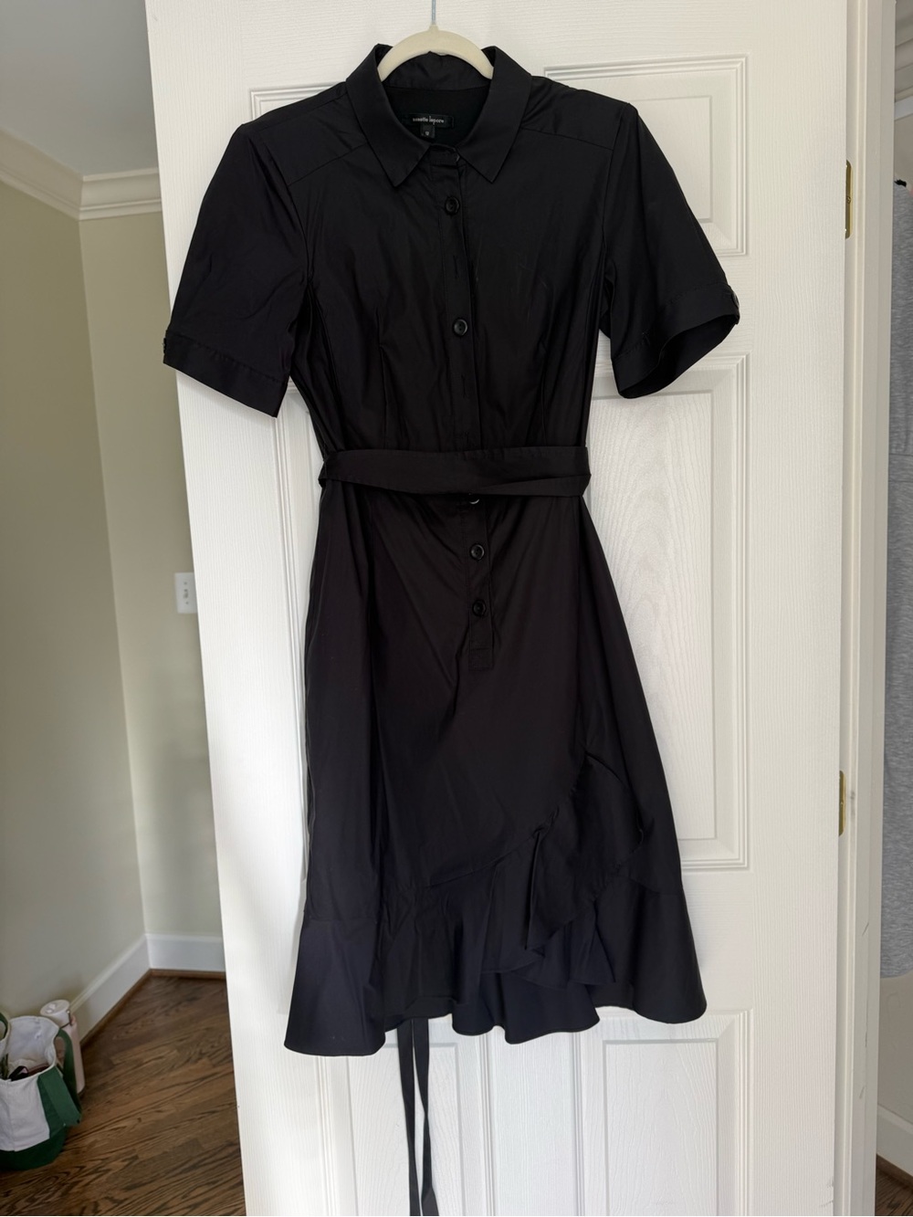 Nanette Lepore Black Short-Sleeve Shirt Dress with Waist Tie